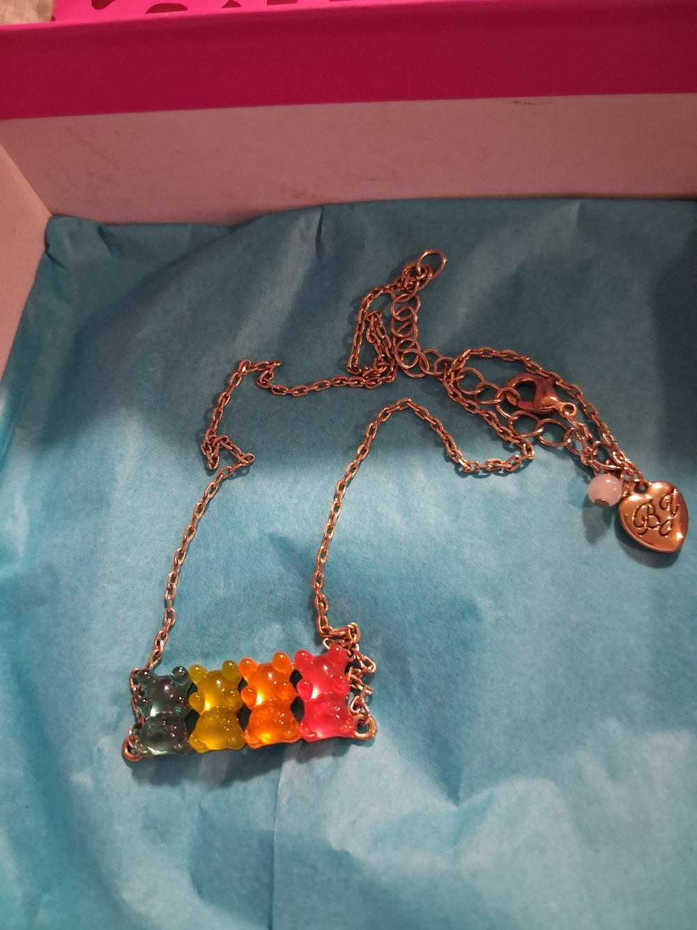 Betsey Johnson Pink Rainbow Crystal Bar Necklace - Set of 2 - Picture 2 of 7
